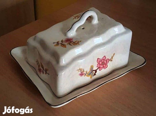 Fs-stas vintázs gyönyörű román fajansz vajtartó