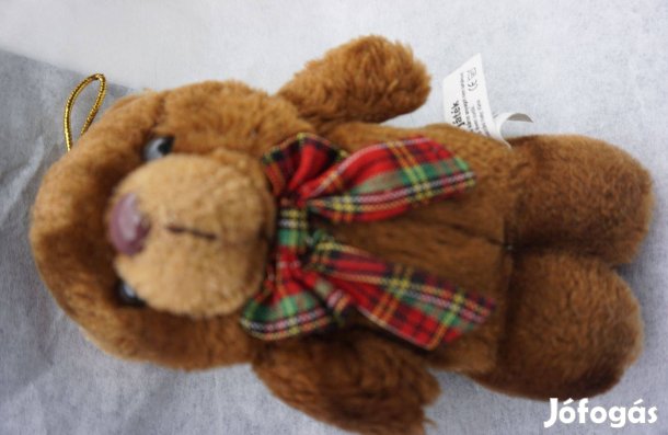 Függeszthető barna plüss maci tarka csokornyakkendővel eladó
