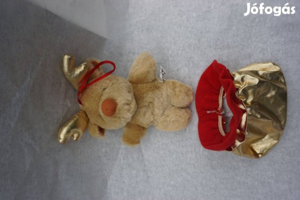 Függeszthető plüss maci aranyozott füllel és a csomagolója eladó egybe