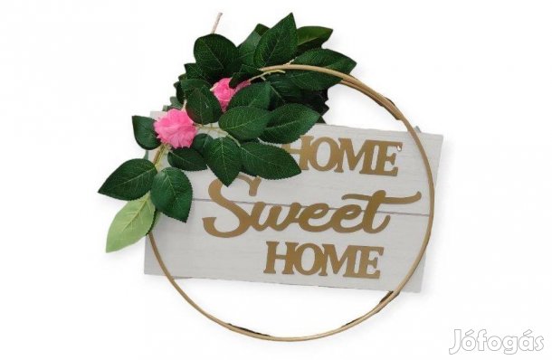 Függő falidekor fémkeretes home sweet home tábla 35x34cm