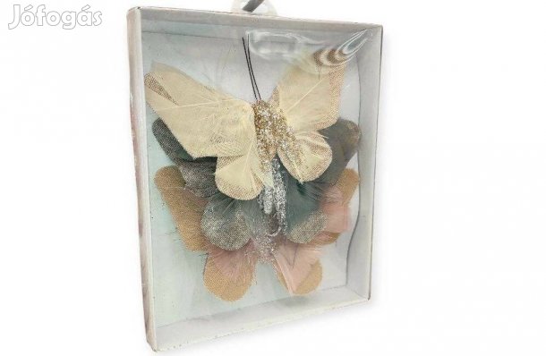 Függönydekoráció pillangó csillámos szárnyakkal, fémkapcsos, 13x8 cm