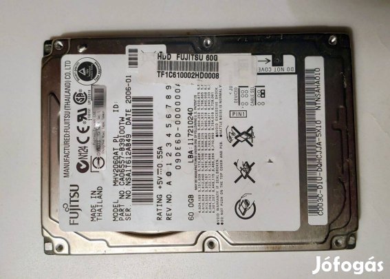 Fujitsu 2.5 colos HDD 60GB (2006) hiányos, teszteletlen