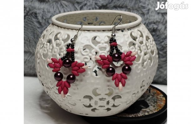 Fülbevaló ékszer bordó új