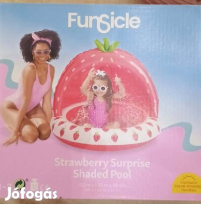 Funsicle Szamóca felfújható gyerek medence árnyékolóval 102x102x81 cm,