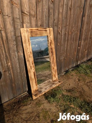 Fürdőszoba tükör polccal, rusztikus képkeret natúr színben