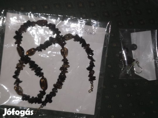 Füstkvarc függő fülbevaló és nyaklánc, Kvarc, 45 cm, új