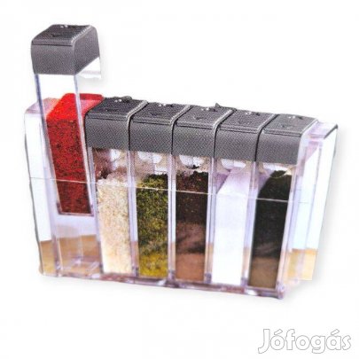 Fűszertartó készlet 6 db szürke fedél, átlátszó állvány