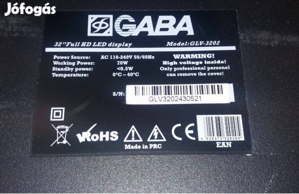 GABA Glv-3202 LED LCD tv hibás törött alkatrésznek eladó