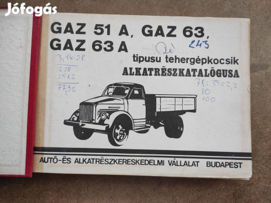 GAZ 51 A, 63, 63 A tehergépkocsik alkatrészkatalógus