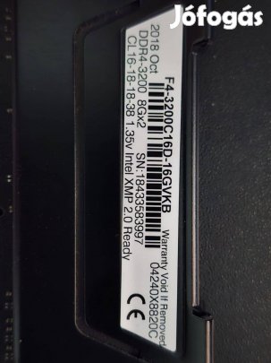 G.Skill Ripjaws V 16GB/3200MHz DDR4 fekete (2x8GB) (F4-3200C16D-16Gvkb