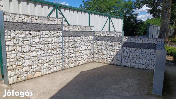 Gabion kerítés, kőkerítés, 2D táblás kerítéselem - 300 cm oszlop