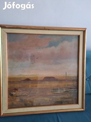 Gádor Emíl 1911-1998 Elhagyott kazlak, olajfestmény, Képcsarnokos 