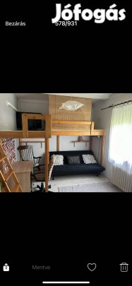 Galériaágy, kétszemélyes, a kinyitható kanapéval együtt eladó