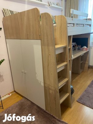 Galériaágy-szekrény-polc-íróasztal kombináció eladó