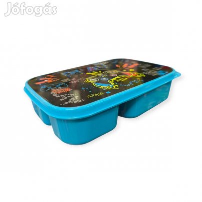 Gamer mintás kék műanyag uzsonnás doboz gyerekeknek 3 rekesz, 970 ml