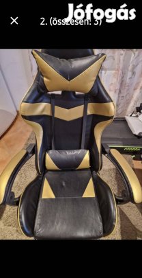 Gamer szék lábtartóval, arany-fekete színben