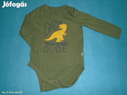 Gap zöld és dinó mintás hosszú ujjú body 12-18 hó (méret 80)