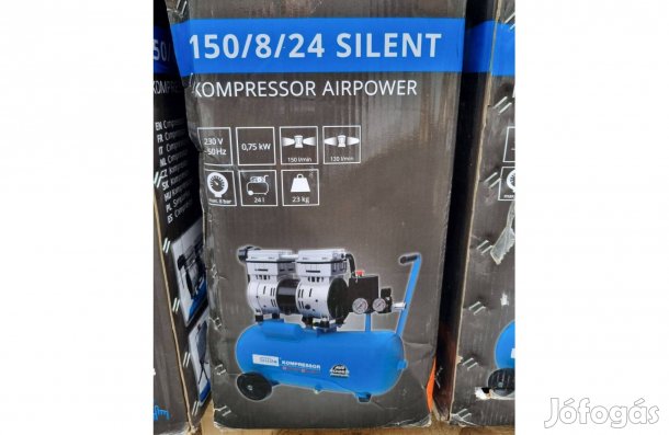 Garanciával, két hengeres olajmentes kompresszor 24L-es tartállyal