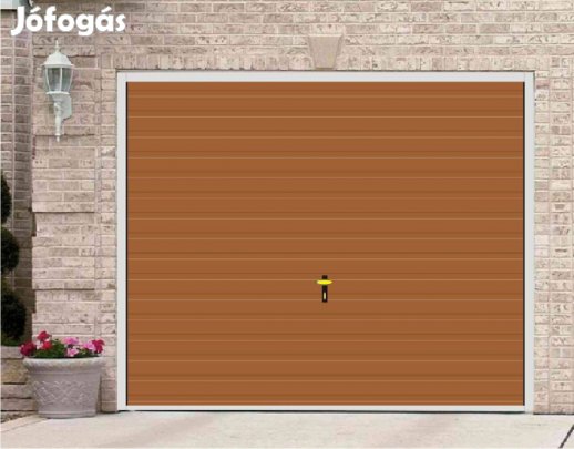 Garázskapu KL billenő, V mogyoró faerezetű, T7 vízszintes, 11 cm bordá