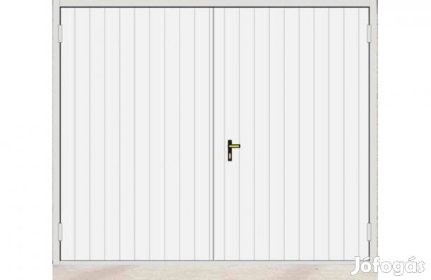 Garázskapu PR1009 kétszárnyú, matt fehér T7, 11cm függőleges bordá