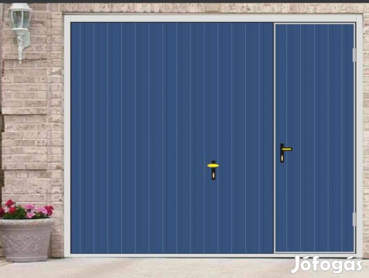 Garázskapu PR billenő, fényes kék, sok opciót tartalmaz., szenélybejá