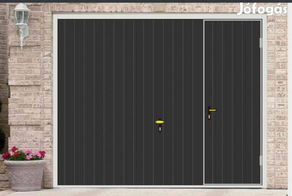 Garázskapu PR billenő, matt fekete szín, sok opcióval, jobb oldalon sz