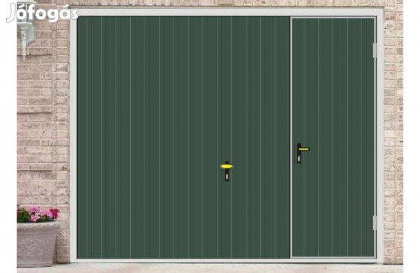 Garázskapu PR billenő, sötét zöld, matt, sok opciót tartalmaz., szenél