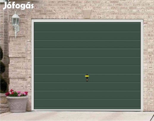 Garázskapu PR billenő, sötét zöld matt , 20 cm vízszintes bordázattal