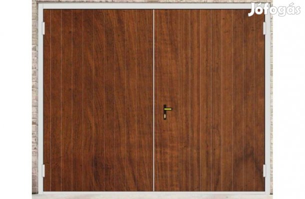 Garázskapu PR kétszárnyú, faerezetű sötét mogyoró szín, jobb kilincs,