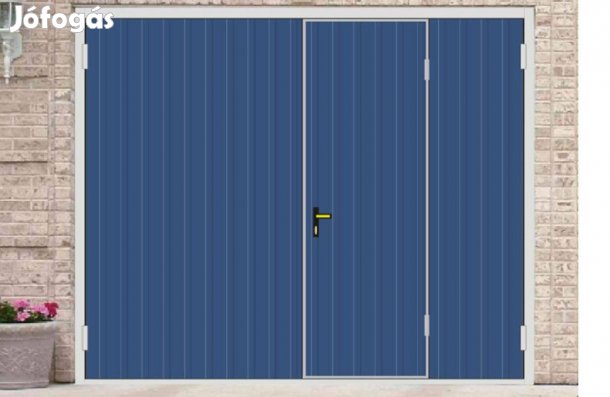 Garázskapu PR kétszárnyú, fényes kék, sok opcióval, jobb oldali szárn