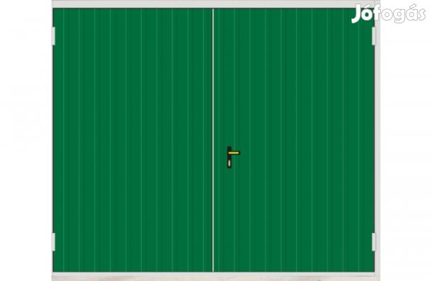 Garázskapu PR kétszárnyú, fényes sötét zöld szín, T7/11 cm függőleges