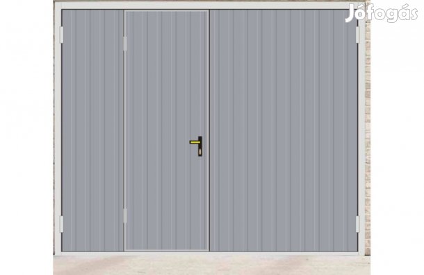Garázskapu PR kétszárnyú, horganyzott fém szín, bal oldali személybej