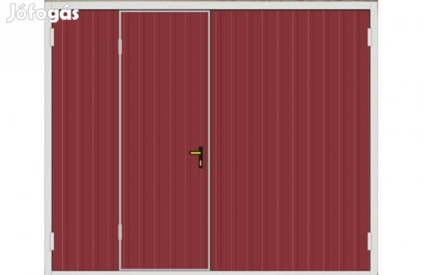 Garázskapu PR kétszárnyú, matt világos meggy szín, sok opcióval, bal o