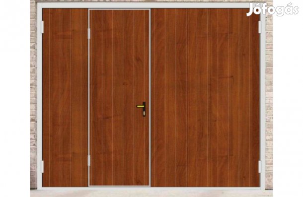 Garázskapu PR kétszárnyú, sok opcióval, faerezetű világos mogyoró sz