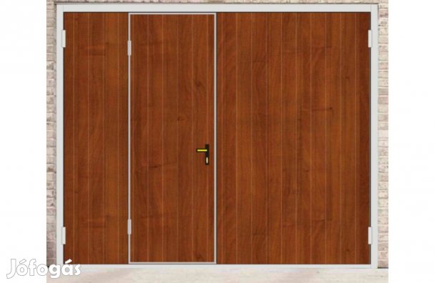 Garázskapu PR kétszárnyú, sok opcióval, világos mogyoró szín, faerez