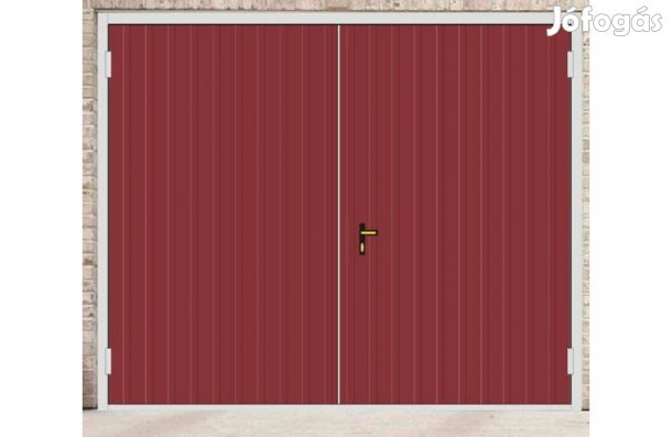 Garázskapu PR kétszárnyú, világos meggy matt T7 cm függőleges bordáza