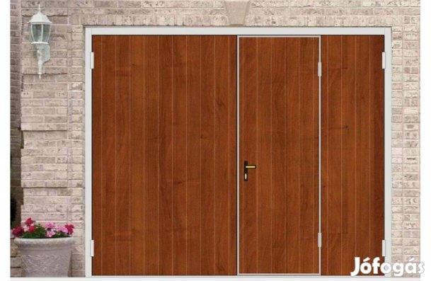 Garázskapu PR kétszárnyú, világos mogyoró faerezetű, jobb oldali szár