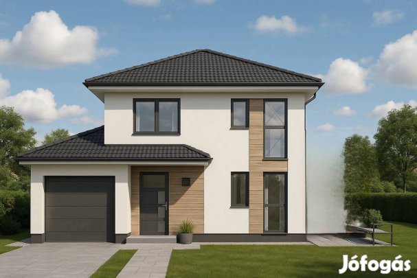 Garázsnál érintkező, két fürdőszobás, újépítésű ikerhaz zsákutcában