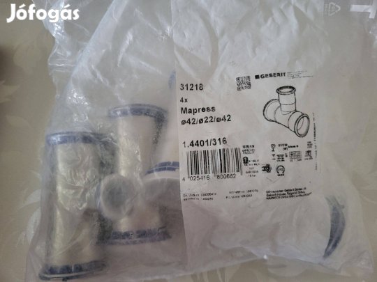 Geberit Mapress inox 31218 T-idom 42x22x42 - 4db, új