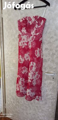 George piros fehér mintás pánt nélküli muszlin ruha