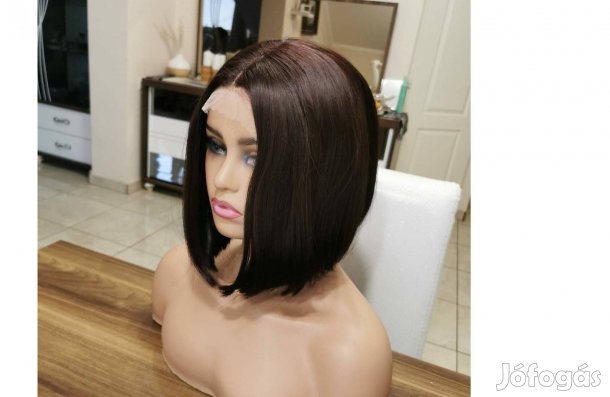 Gesztenyebarna természetes, kemoterápiás hálós lace front paróka eladó