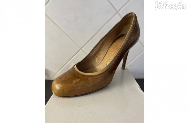 Gianmarco Lorenzi női camel bőr magassarkú cipő 38,5
