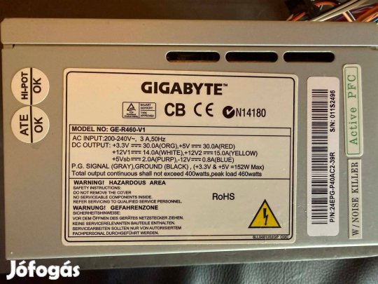 Gigabyte 460W tápegység, újszerű (gépben sohasem volt)