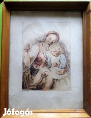 Glatz Oszkár: Anya gyermekével (rézkarc)