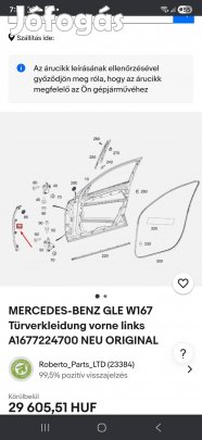 Gle W167 Cupee A1677224700 bal első ajtó gumi