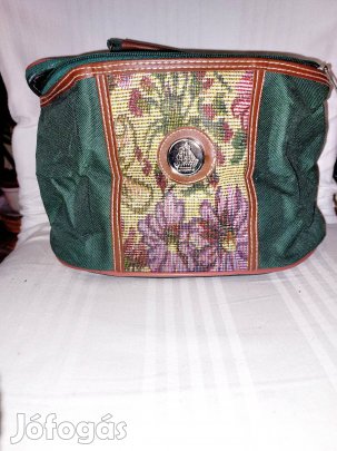 Gobelin díszes zöld kozmetikai táska   