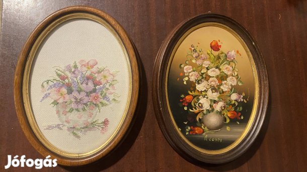 Gobelin és festmény, ovális keretben, 20 cm
