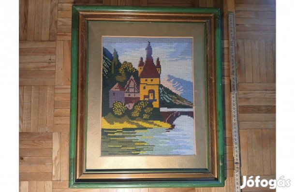 Gobelin falikép, kép fa keretben, 46 x 40 cm