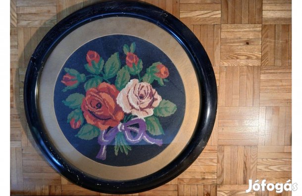 Gobelin falikép, kép fa keretben, kerek