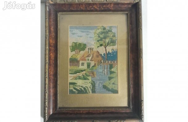 Gobelin kép üvegezett keretben (Vízimalom) 28,5 x 36 cm-es
